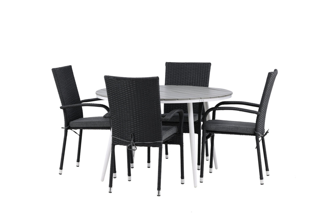 Venture Home Break - Dining Table Round- White / Grey - Alu / Aintwood - 120ø _1+ Anna Chair - Black _4