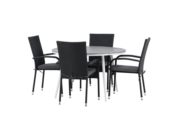 Venture Home Break - Dining Table Round- White / Grey - Alu / Aintwood - 120ø _1+ Anna Chair - Black _4