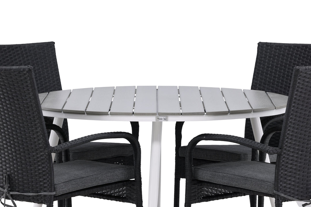 Venture Home Break - Dining Table Round- White / Grey - Alu / Aintwood - 120ø _1+ Anna Chair - Black _4