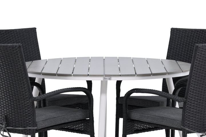 Venture Home Break - Dining Table Round- White / Grey - Alu / Aintwood - 120ø _1+ Anna Chair - Black _4