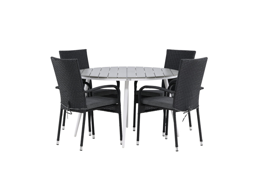 Venture Home Break - Dining Table Round- White / Grey - Alu / Aintwood - 120ø _1+ Anna Chair - Black _4