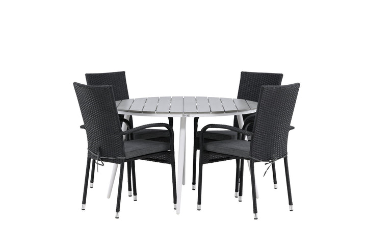 Venture Home Break - Dining Table Round- White / Grey - Alu / Aintwood - 120ø _1+ Anna Chair - Black _4