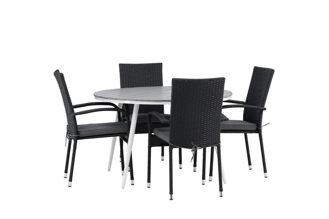 Venture Home Break - Dining Table Round- White / Grey - Alu / Aintwood - 120ø _1+ Anna Chair - Black _4