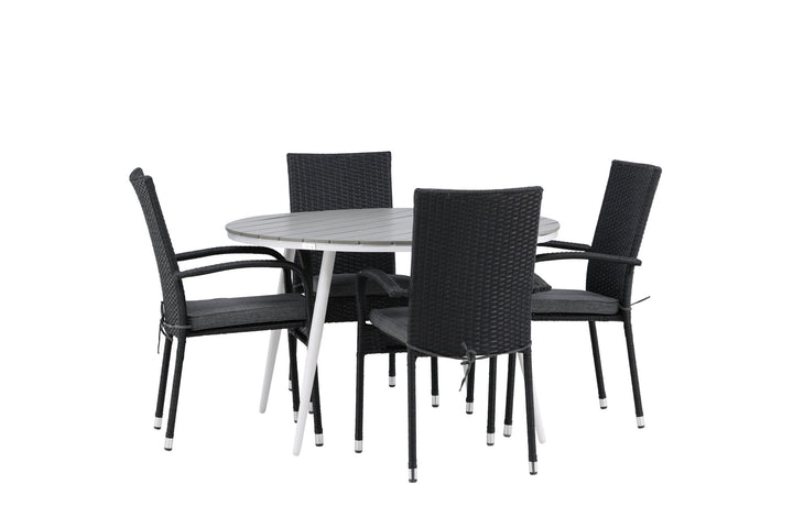 Venture Home Break - Dining Table Round- White / Grey - Alu / Aintwood - 120ø _1+ Anna Chair - Black _4