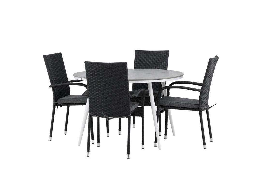 Venture Home Break - Dining Table Round- White / Grey - Alu / Aintwood - 120ø _1+ Anna Chair - Black _4