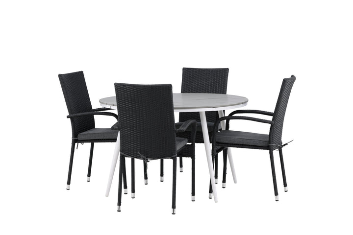 Venture Home Break - Dining Table Round- White / Grey - Alu / Aintwood - 120ø _1+ Anna Chair - Black _4