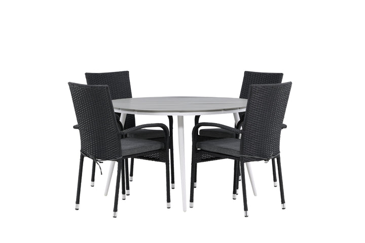 Venture Home Break - Dining Table Round- White / Grey - Alu / Aintwood - 120ø _1+ Anna Chair - Black _4