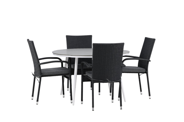 Venture Home Break - Dining Table Round- White / Grey - Alu / Aintwood - 120ø _1+ Anna Chair - Black _4
