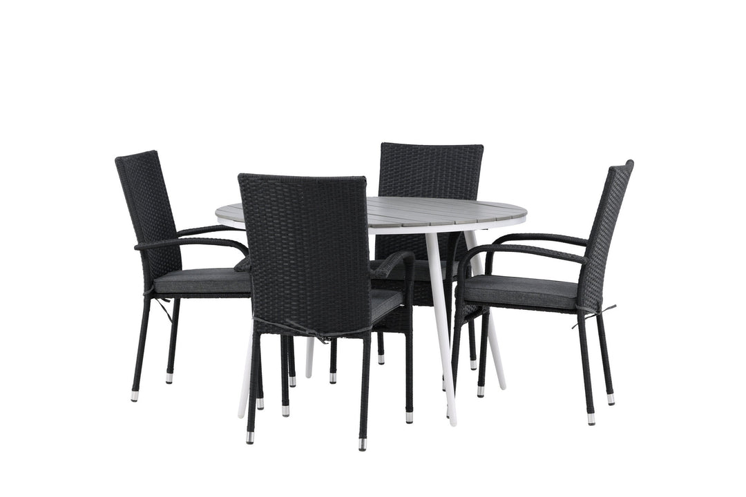 Venture Home Break - Dining Table Round- White / Grey - Alu / Aintwood - 120ø _1+ Anna Chair - Black _4