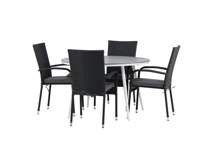 Venture Home Break - Dining Table Round- White / Grey - Alu / Aintwood - 120ø _1+ Anna Chair - Black _4