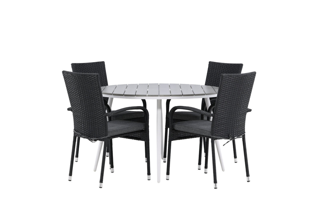 Venture Home Break - Dining Table Round- White / Grey - Alu / Aintwood - 120ø _1+ Anna Chair - Black _4