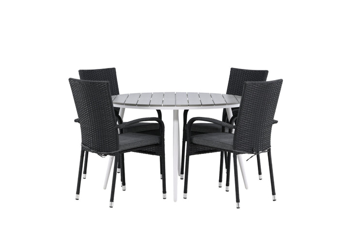 Venture Home Break - Dining Table Round- White / Grey - Alu / Aintwood - 120ø _1+ Anna Chair - Black _4