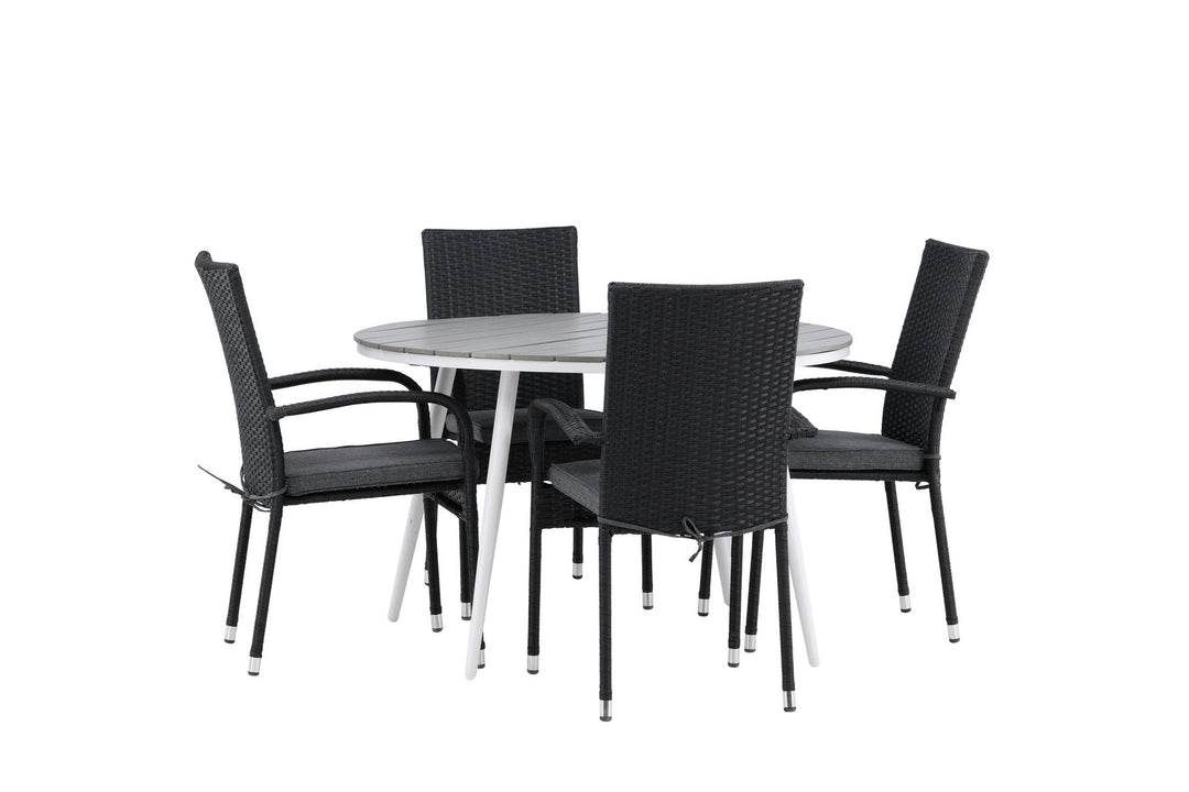 Venture Home Break - Dining Table Round- White / Grey - Alu / Aintwood - 120ø _1+ Anna Chair - Black _4