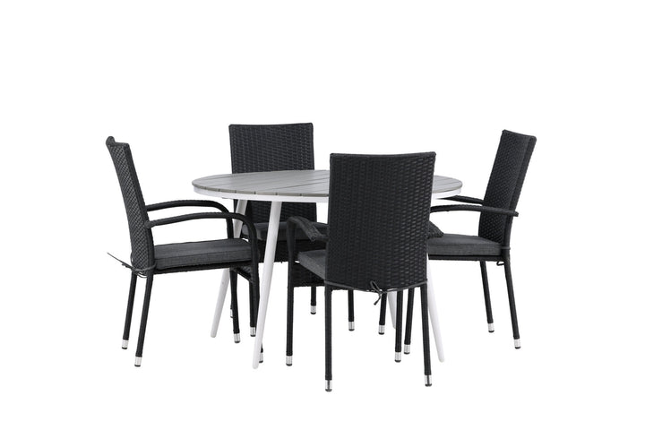 Venture Home Break - Dining Table Round- White / Grey - Alu / Aintwood - 120ø _1+ Anna Chair - Black _4