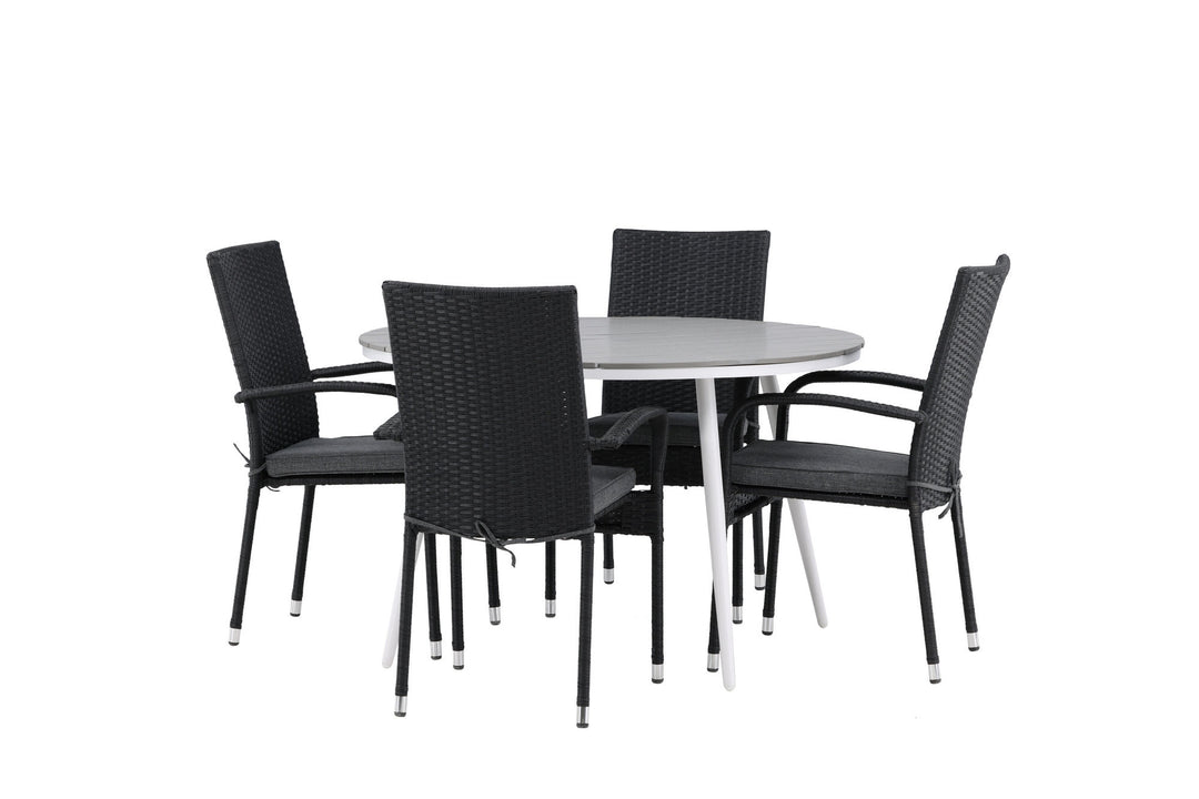 Venture Home Break - Dining Table Round- White / Grey - Alu / Aintwood - 120ø _1+ Anna Chair - Black _4