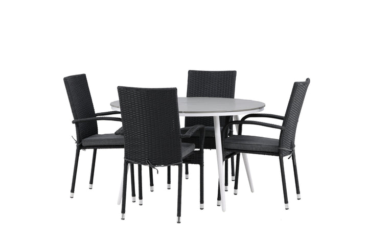 Venture Home Break - Dining Table Round- White / Grey - Alu / Aintwood - 120ø _1+ Anna Chair - Black _4