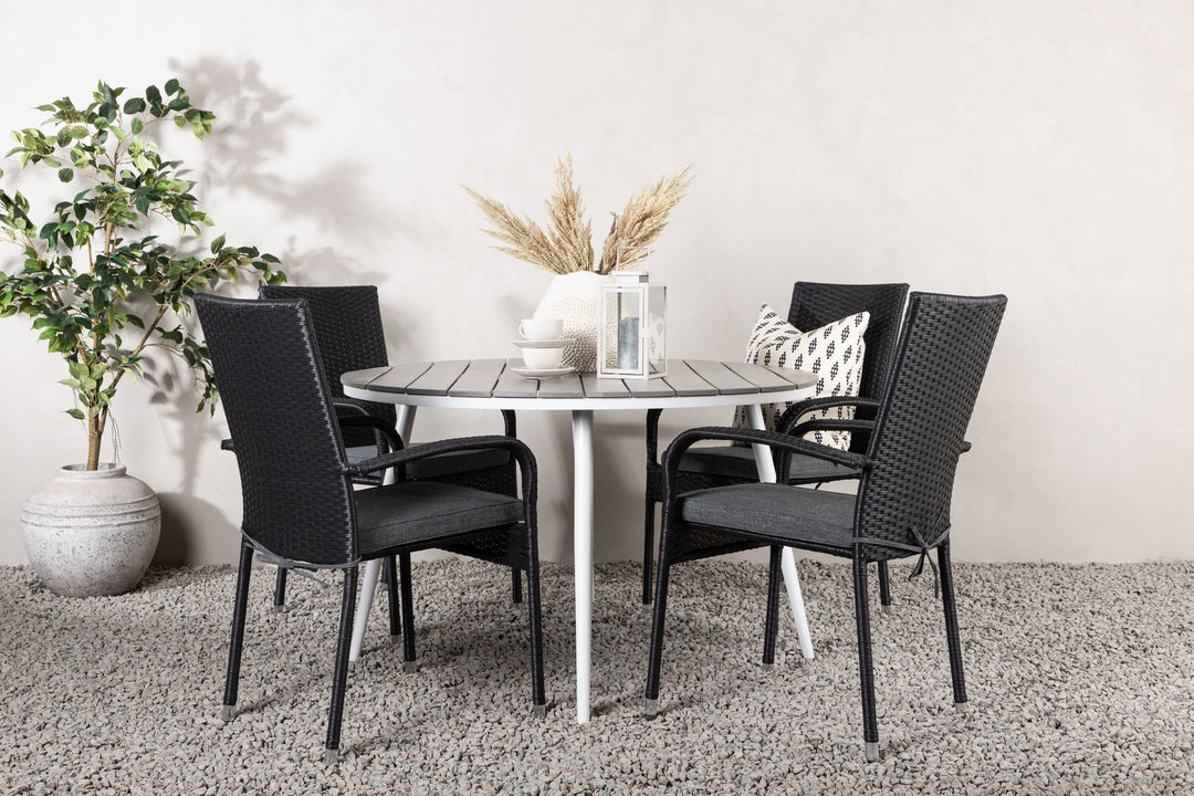 Venture Home Break - Dining Table Round- White / Grey - Alu / Aintwood - 120ø _1+ Anna Chair - Black _4