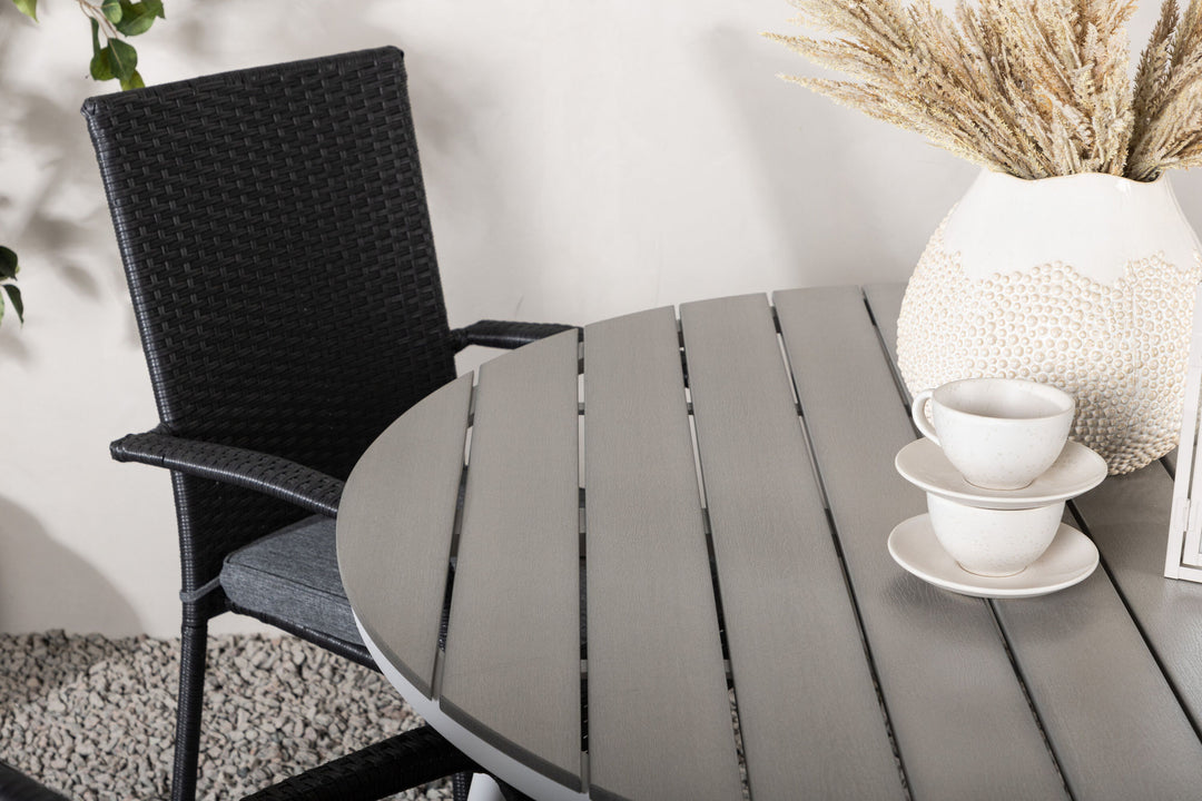 Venture Home Break - Dining Table Round- White / Grey - Alu / Aintwood - 120ø _1+ Anna Chair - Black _4