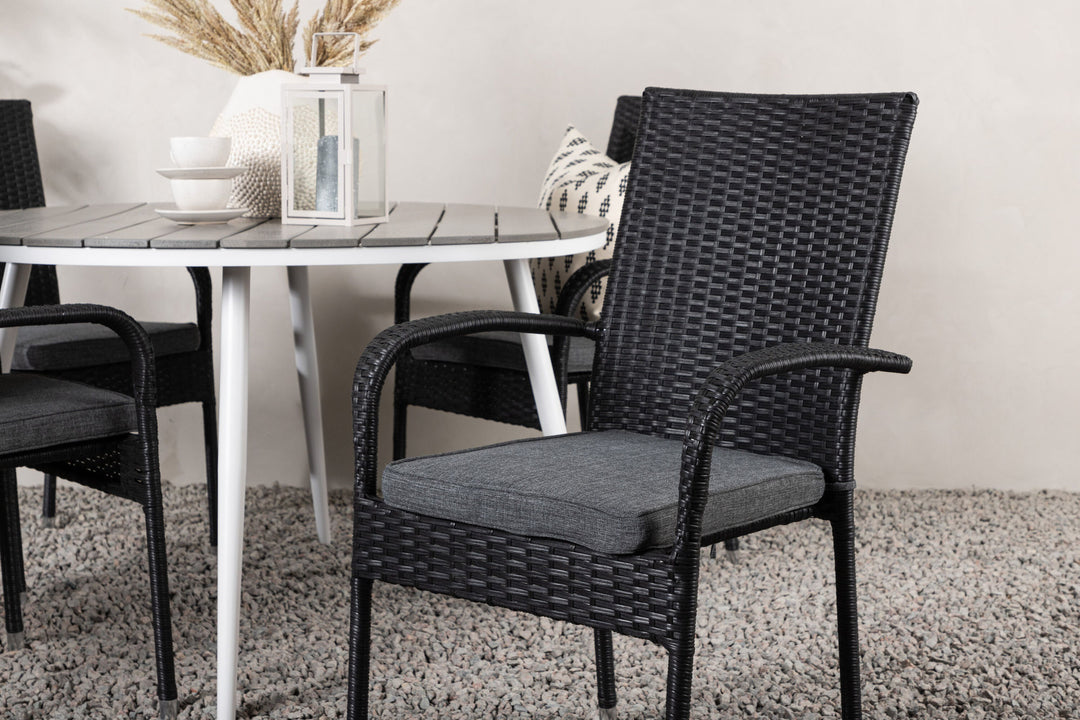 Venture Home Break - Dining Table Round- White / Grey - Alu / Aintwood - 120ø _1+ Anna Chair - Black _4
