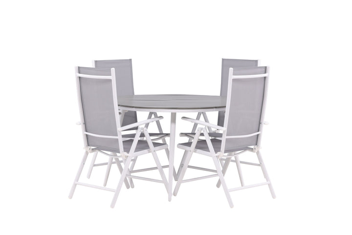 Venture Home Break - Dining Table Round- White / Grey - Alu / Aintwood - 120ø _1+ Break 5:pos Chair - White/Grey _4