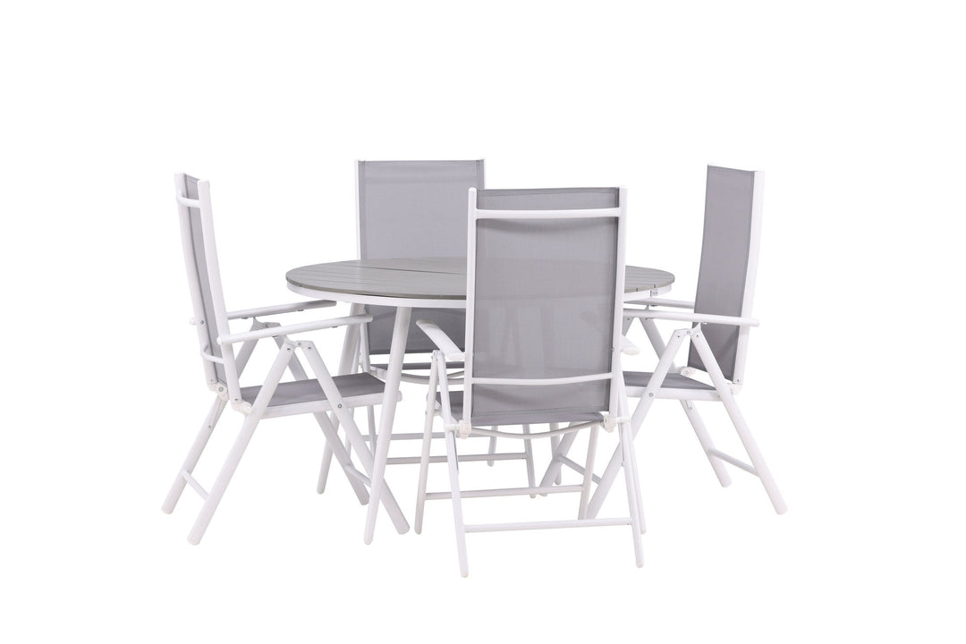 Venture Home Break - Dining Table Round- White / Grey - Alu / Aintwood - 120ø _1+ Break 5:pos Chair - White/Grey _4