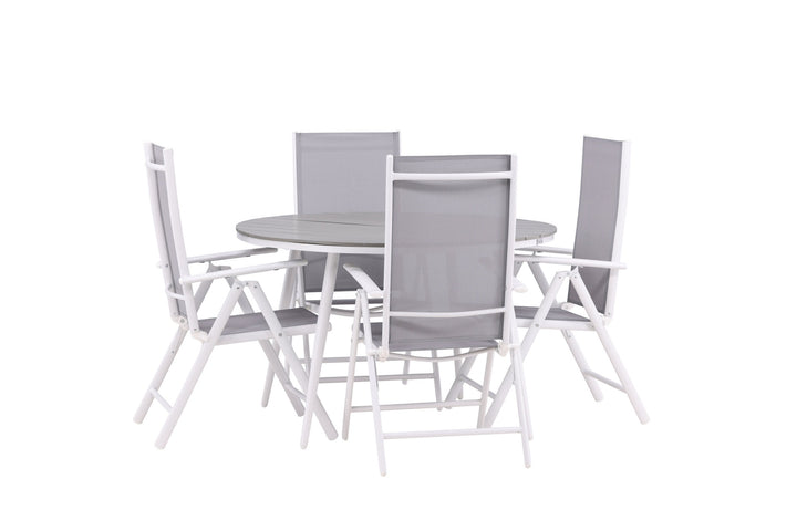 Venture Home Break - Dining Table Round- White / Grey - Alu / Aintwood - 120ø _1+ Break 5:pos Chair - White/Grey _4