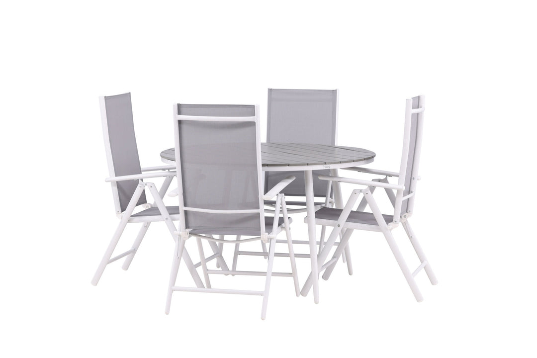 Venture Home Break - Dining Table Round- White / Grey - Alu / Aintwood - 120ø _1+ Break 5:pos Chair - White/Grey _4