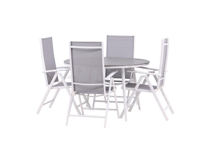 Venture Home Break - Dining Table Round- White / Grey - Alu / Aintwood - 120ø _1+ Break 5:pos Chair - White/Grey _4