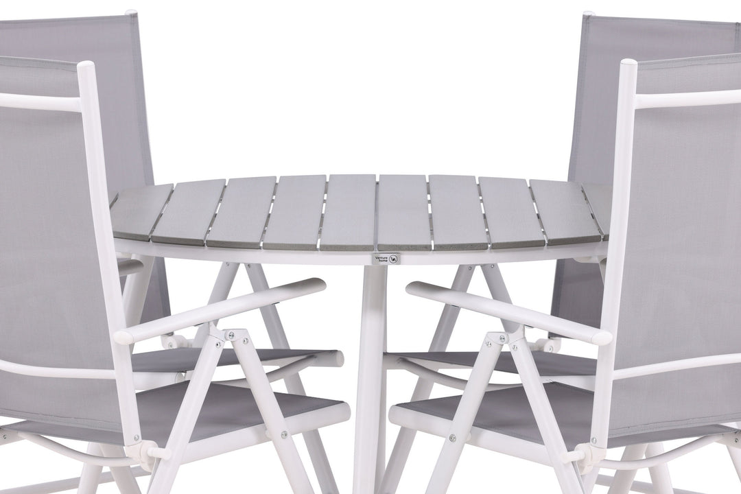 Venture Home Break - Dining Table Round- White / Grey - Alu / Aintwood - 120ø _1+ Break 5:pos Chair - White/Grey _4
