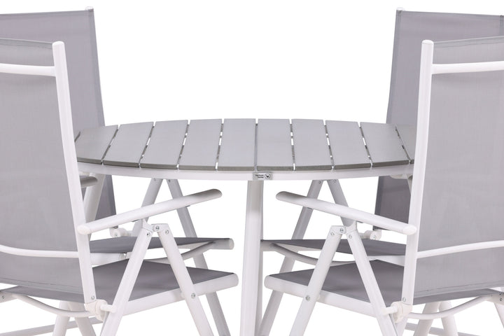Venture Home Break - Dining Table Round- White / Grey - Alu / Aintwood - 120ø _1+ Break 5:pos Chair - White/Grey _4