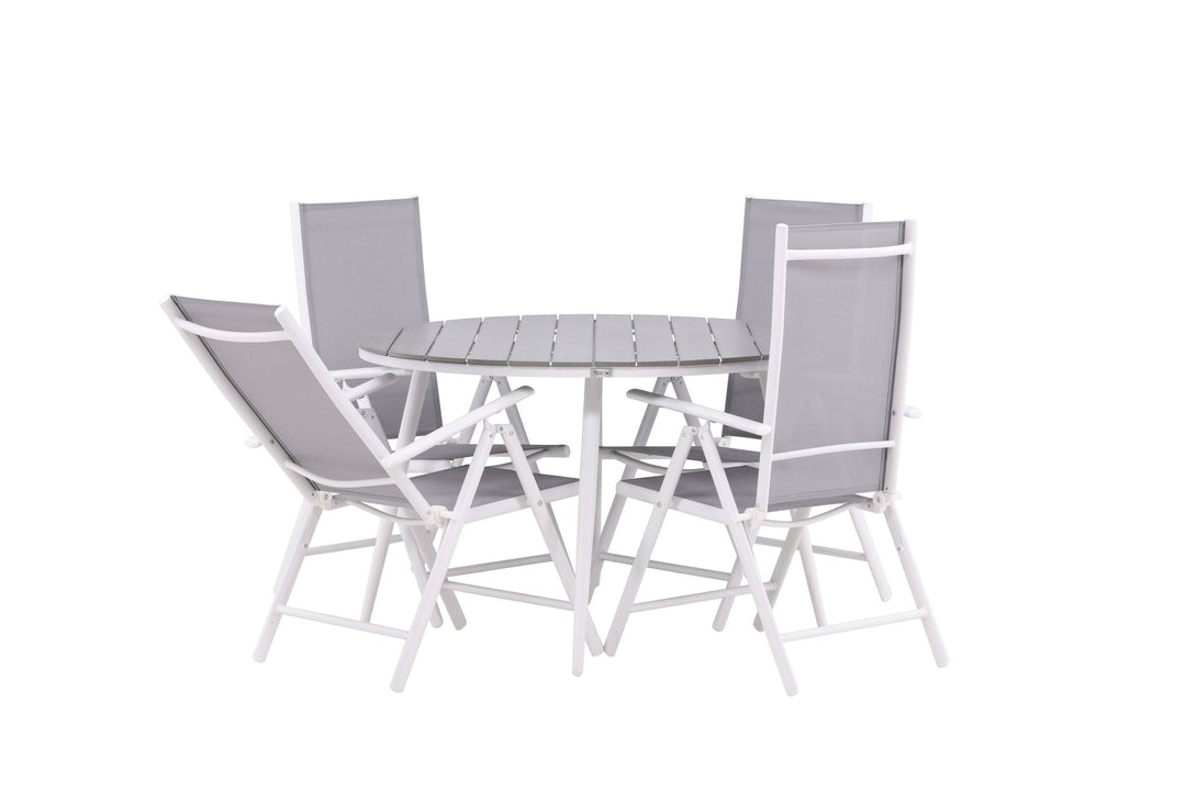 Venture Home Break - Dining Table Round- White / Grey - Alu / Aintwood - 120ø _1+ Break 5:pos Chair - White/Grey _4