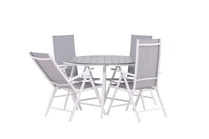 Venture Home Break - Dining Table Round- White / Grey - Alu / Aintwood - 120ø _1+ Break 5:pos Chair - White/Grey _4
