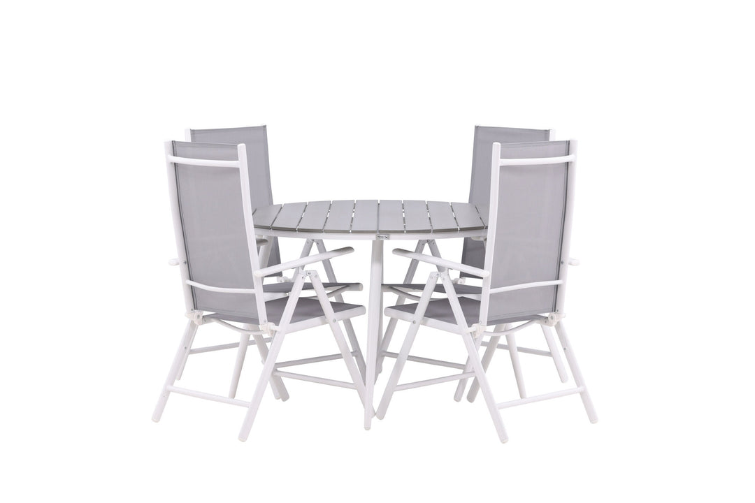 Venture Home Break - Dining Table Round- White / Grey - Alu / Aintwood - 120ø _1+ Break 5:pos Chair - White/Grey _4