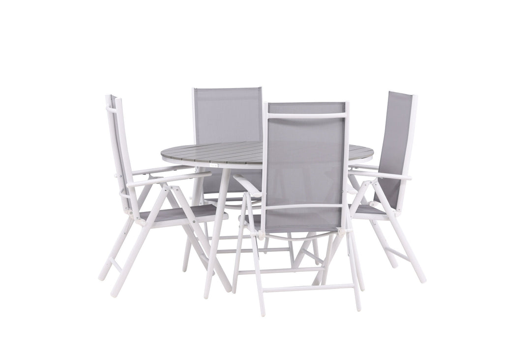 Venture Home Break - Dining Table Round- White / Grey - Alu / Aintwood - 120ø _1+ Break 5:pos Chair - White/Grey _4
