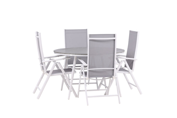 Venture Home Break - Dining Table Round- White / Grey - Alu / Aintwood - 120ø _1+ Break 5:pos Chair - White/Grey _4