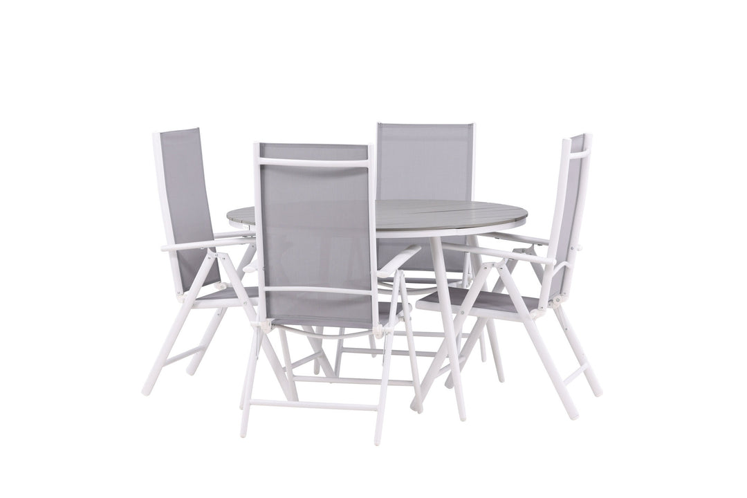 Venture Home Break - Dining Table Round- White / Grey - Alu / Aintwood - 120ø _1+ Break 5:pos Chair - White/Grey _4