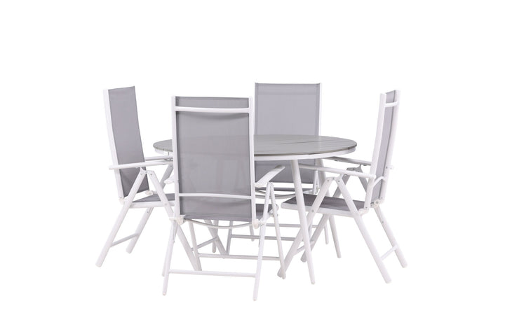 Venture Home Break - Dining Table Round- White / Grey - Alu / Aintwood - 120ø _1+ Break 5:pos Chair - White/Grey _4
