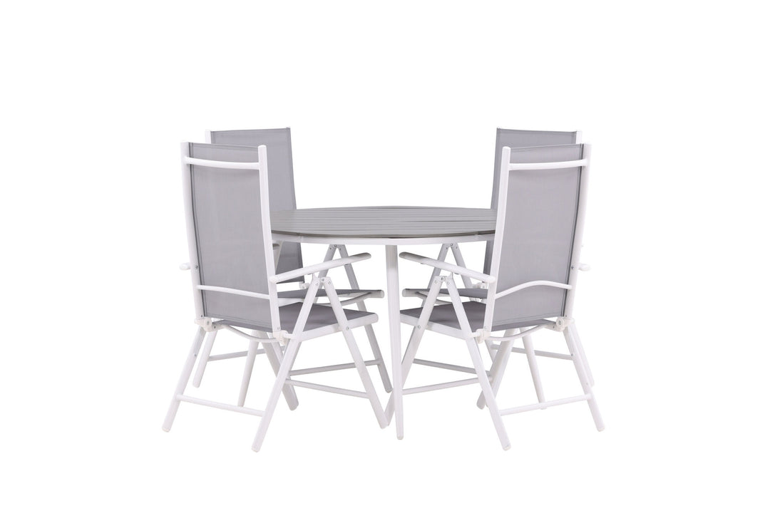 Venture Home Break - Dining Table Round- White / Grey - Alu / Aintwood - 120ø _1+ Break 5:pos Chair - White/Grey _4