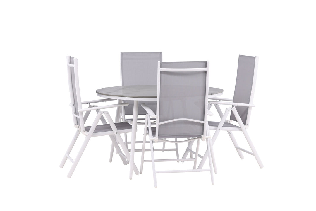Venture Home Break - Dining Table Round- White / Grey - Alu / Aintwood - 120ø _1+ Break 5:pos Chair - White/Grey _4