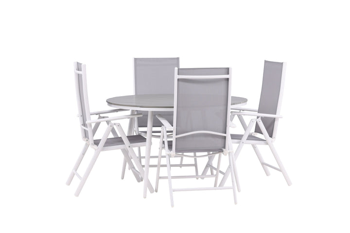 Venture Home Break - Dining Table Round- White / Grey - Alu / Aintwood - 120ø _1+ Break 5:pos Chair - White/Grey _4