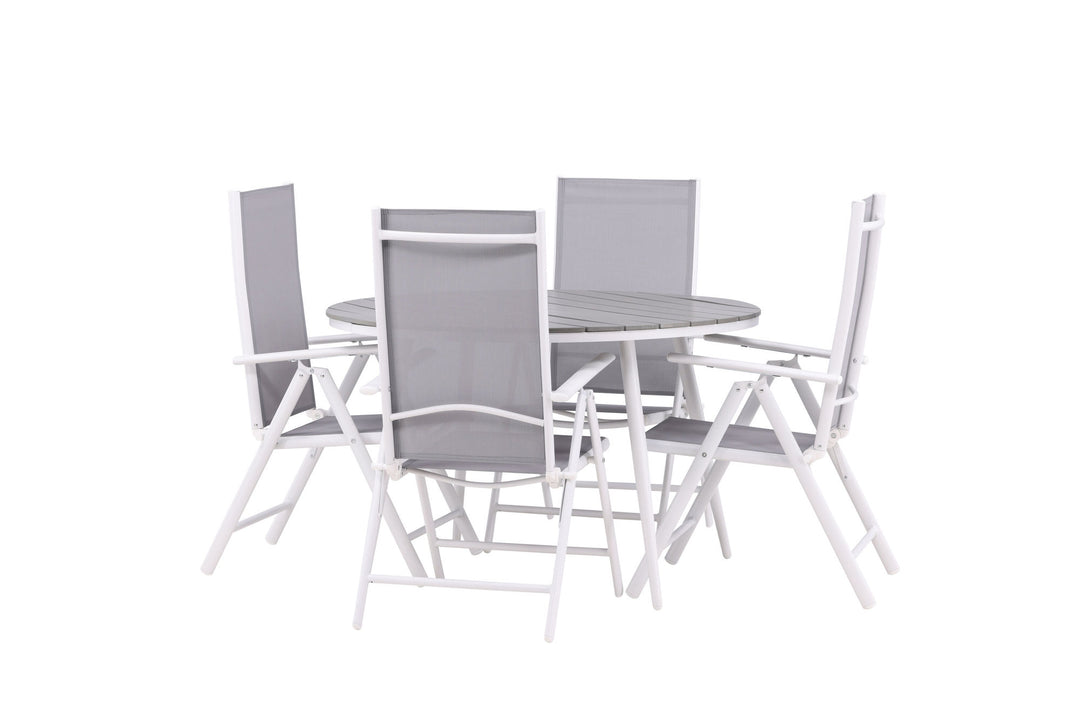 Venture Home Break - Dining Table Round- White / Grey - Alu / Aintwood - 120ø _1+ Break 5:pos Chair - White/Grey _4