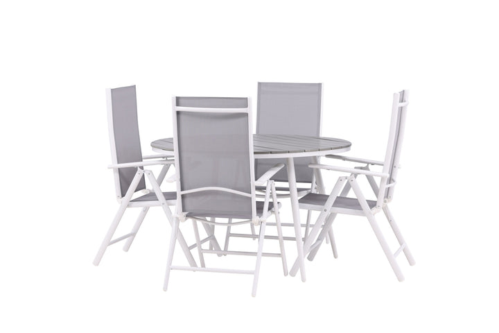 Venture Home Break - Dining Table Round- White / Grey - Alu / Aintwood - 120ø _1+ Break 5:pos Chair - White/Grey _4