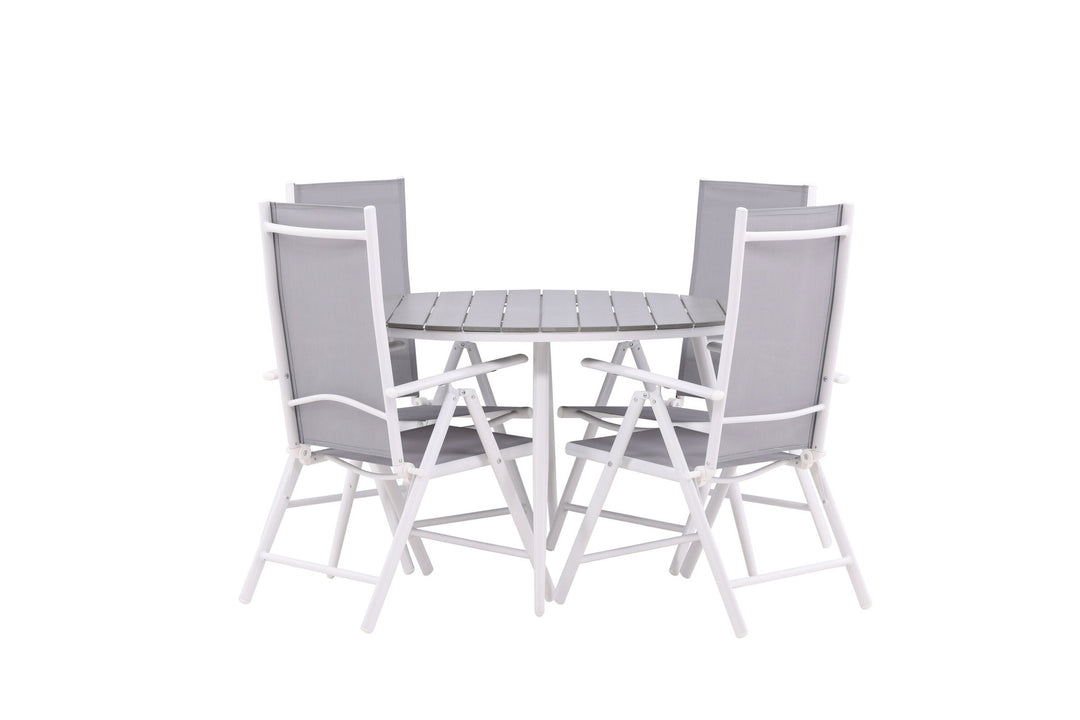 Venture Home Break - Dining Table Round- White / Grey - Alu / Aintwood - 120ø _1+ Break 5:pos Chair - White/Grey _4