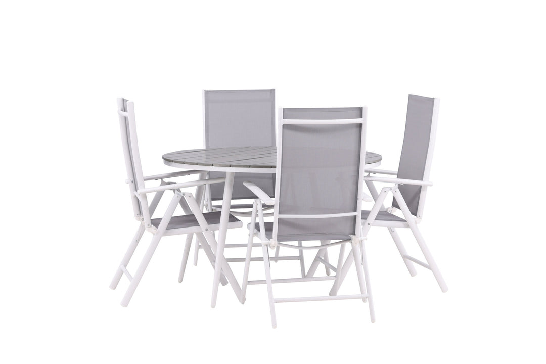 Venture Home Break - Dining Table Round- White / Grey - Alu / Aintwood - 120ø _1+ Break 5:pos Chair - White/Grey _4
