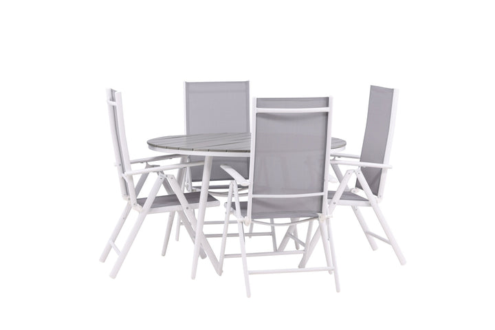 Venture Home Break - Dining Table Round- White / Grey - Alu / Aintwood - 120ø _1+ Break 5:pos Chair - White/Grey _4