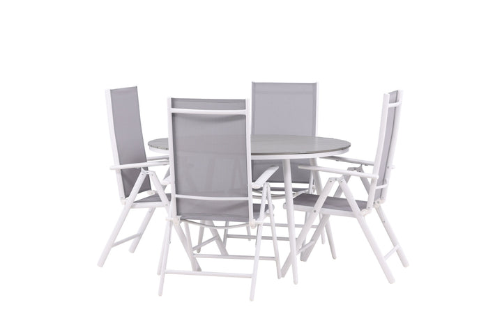Venture Home Break - Dining Table Round- White / Grey - Alu / Aintwood - 120ø _1+ Break 5:pos Chair - White/Grey _4