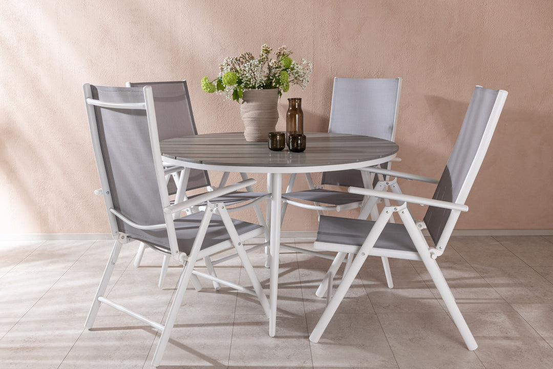Venture Home Break - Dining Table Round- White / Grey - Alu / Aintwood - 120ø _1+ Break 5:pos Chair - White/Grey _4