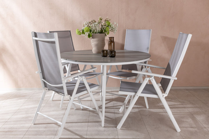 Venture Home Break - Dining Table Round- White / Grey - Alu / Aintwood - 120ø _1+ Break 5:pos Chair - White/Grey _4