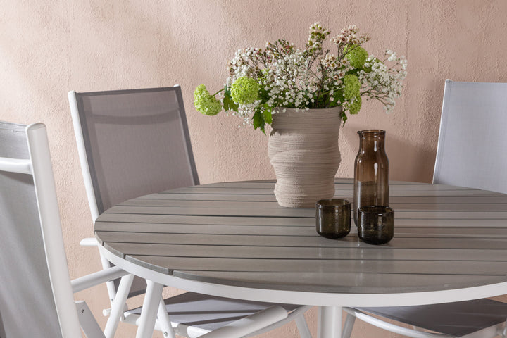 Venture Home Break - Dining Table Round- White / Grey - Alu / Aintwood - 120ø _1+ Break 5:pos Chair - White/Grey _4