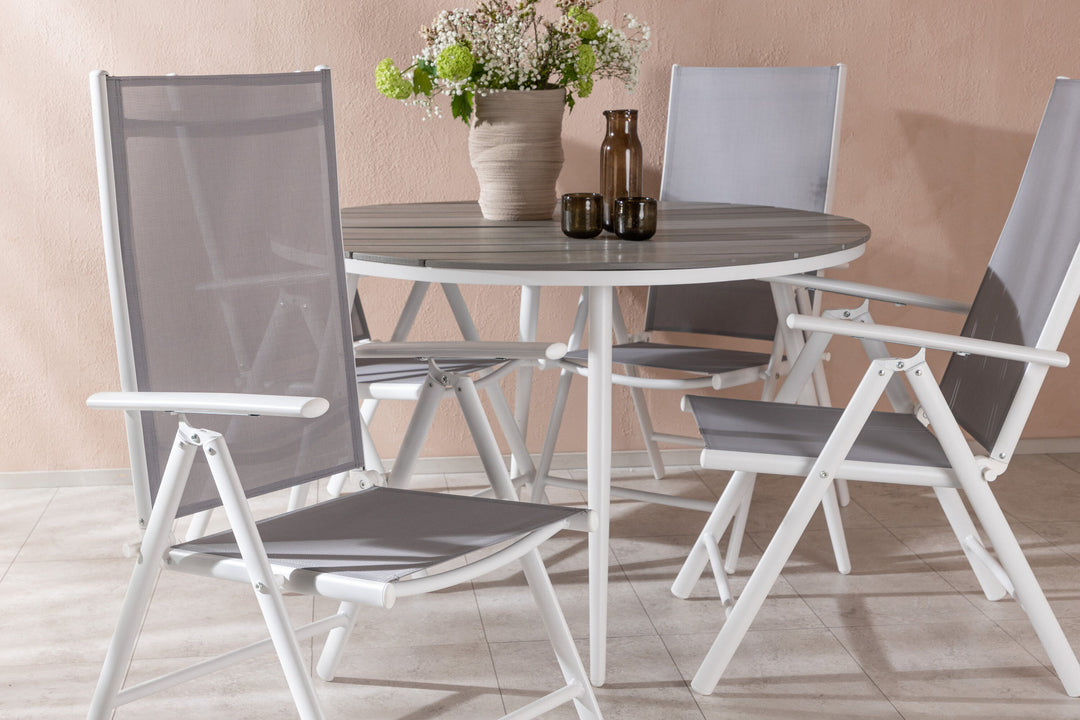 Venture Home Break - Dining Table Round- White / Grey - Alu / Aintwood - 120ø _1+ Break 5:pos Chair - White/Grey _4